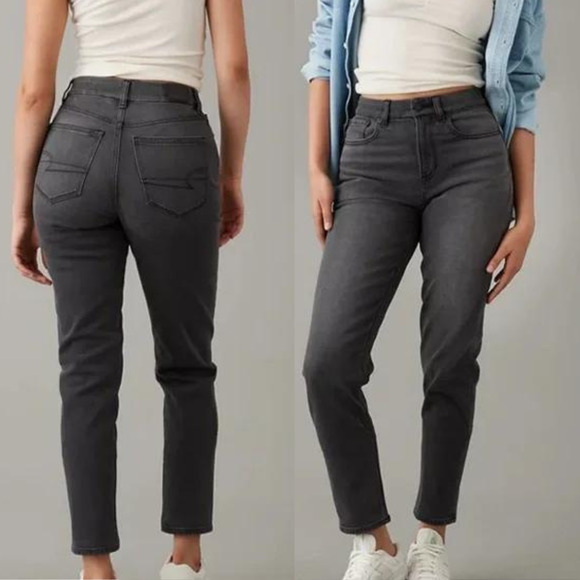 American Eagle Outfitters Denim - American Eagle AE Stretch Mom Jean Black Rocker Washed Size 12 NWT Crop HR